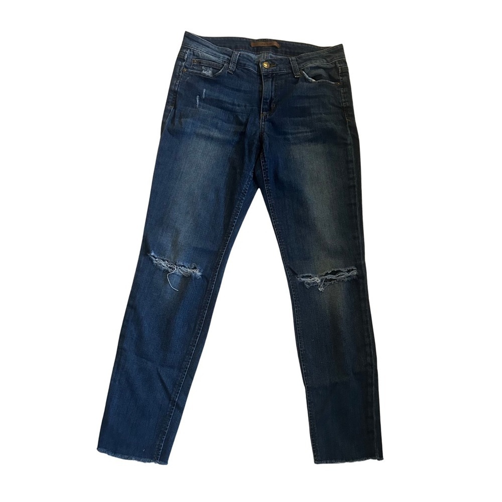Joe's Jeans Dark Blue Denim Distressed Skinny Crop Raw Hem Stretch Premium sz 27